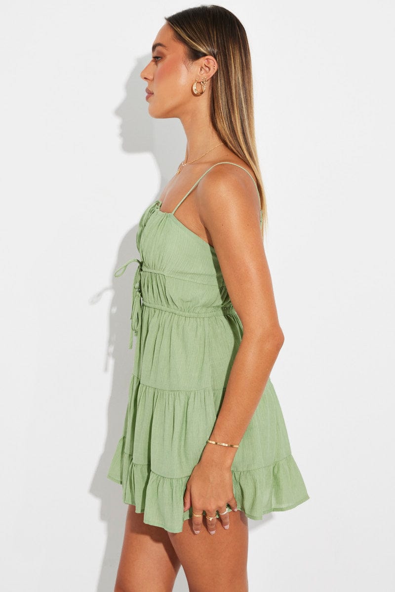 Green Fit And Flare Dress Strappy for Ally Fashion