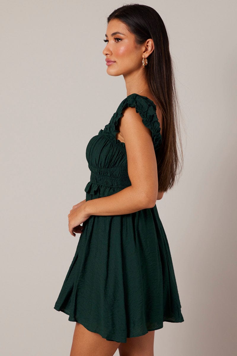 Green Fit And Flare Dress Sleeveless for Ally Fashion