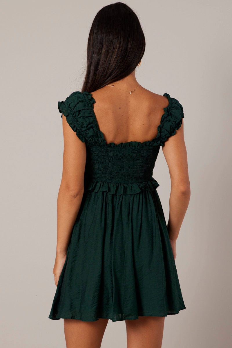 Green Fit And Flare Dress Sleeveless for Ally Fashion