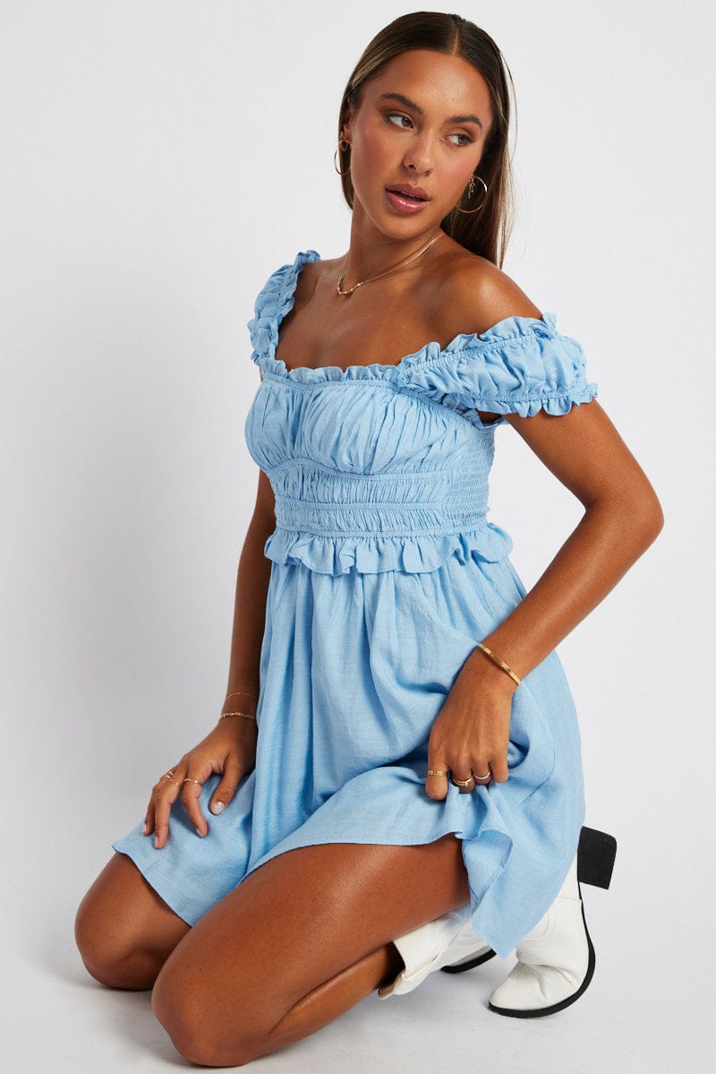 Blue Fit And Flare Dress Sleeveless for Ally Fashion