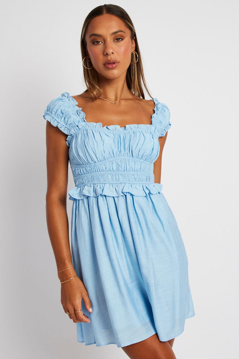 Blue Fit And Flare Dress Sleeveless for Ally Fashion