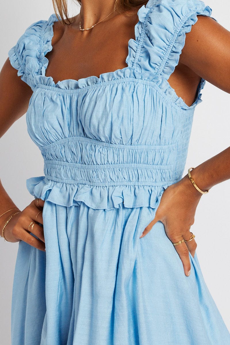 Blue Fit And Flare Dress Sleeveless for Ally Fashion