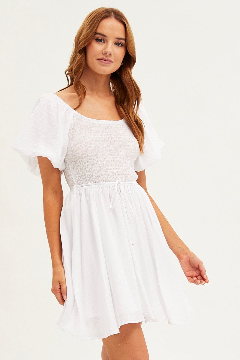 White short sale sleeve skater dress