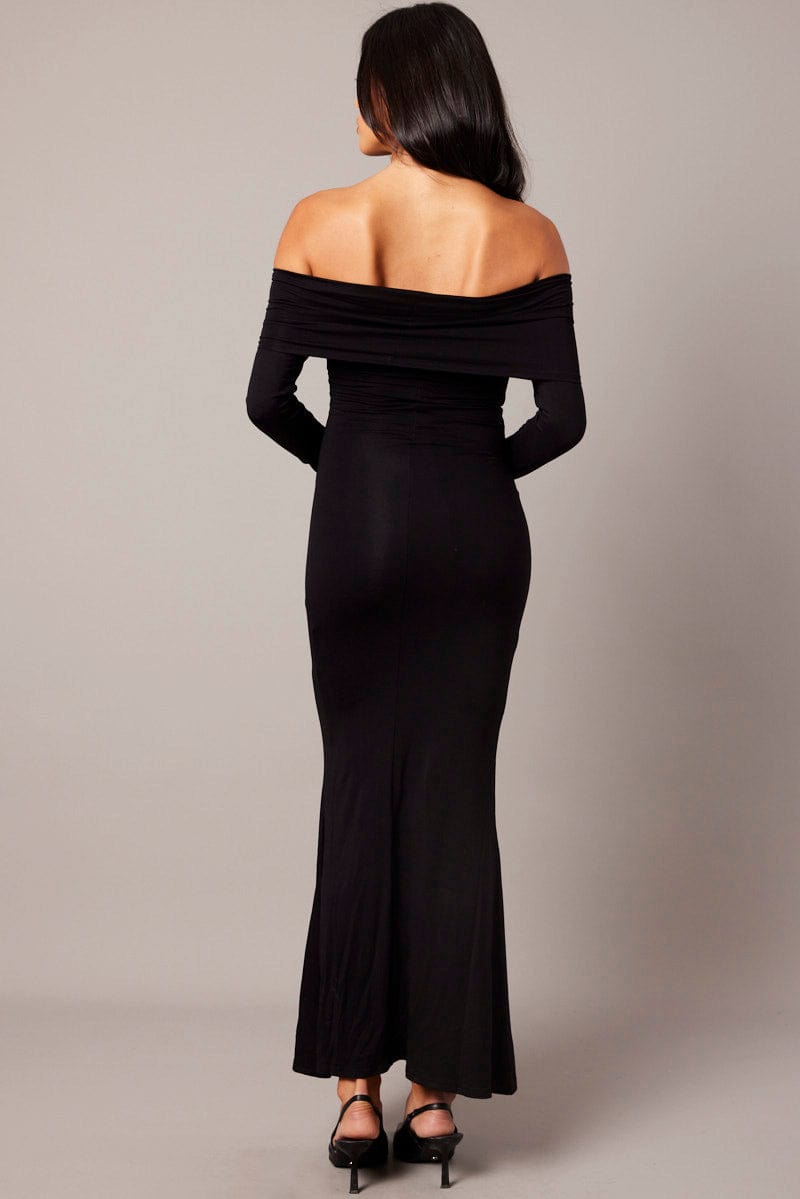 Black Off Shoulder Dress Long Sleeve  Maxi for Ally Fashion