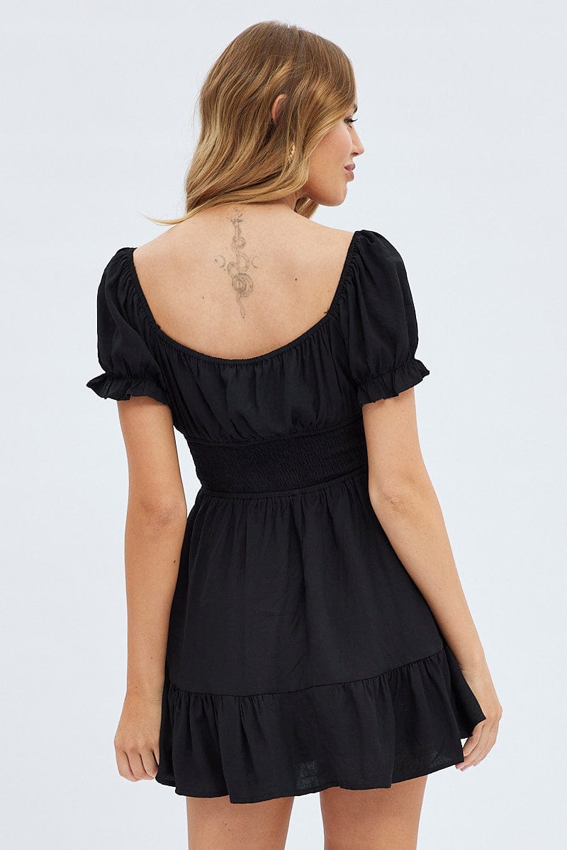 Black Fit And Flare Dress Short Sleeve Mini for Ally Fashion