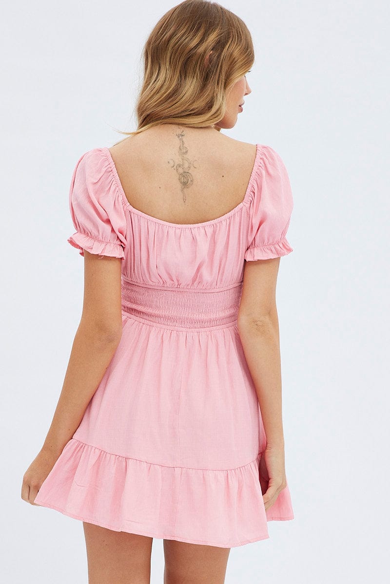 Pink Fit And Flare Dress Short Sleeve Mini for Ally Fashion