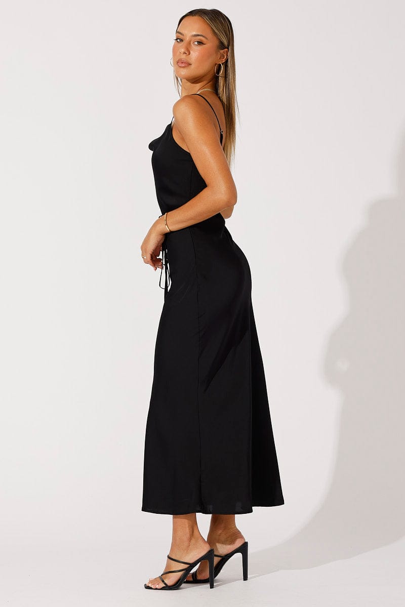 Black Maxi Dress Cowl Neck Satin for Ally Fashion