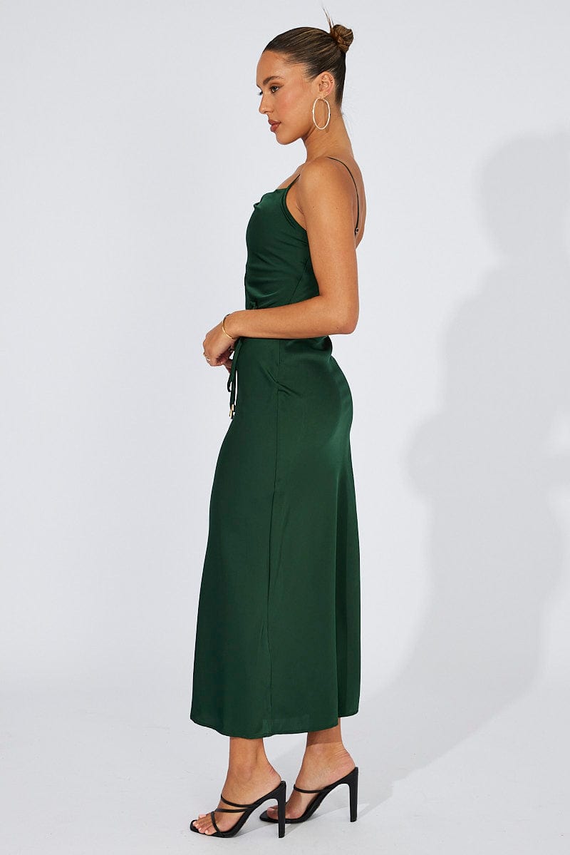 Green Maxi Dress Cowl Neck Satin for Ally Fashion