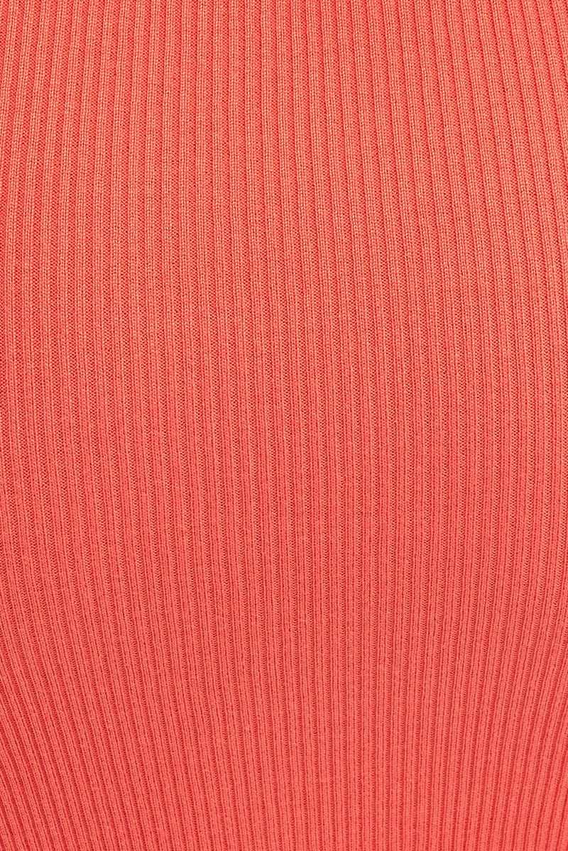 Orange Midi Dress Bodycon Round Neck Ribbed Knit | Ally Fashion