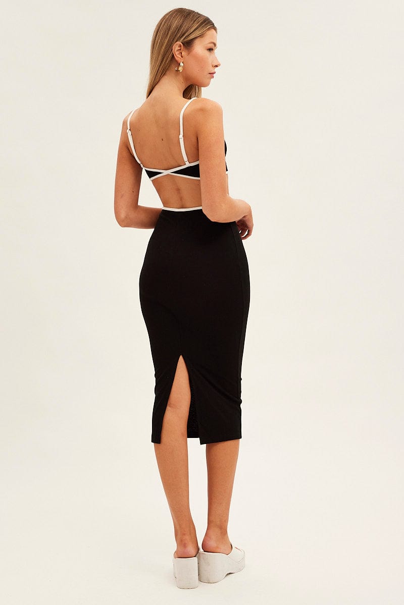 Black Midi Dress Adjustable Straps Cut Out Jersey Rib | Ally Fashion Black Midi Dress Adjustable Straps Cut Out Jersey Rib | Ally Fashion