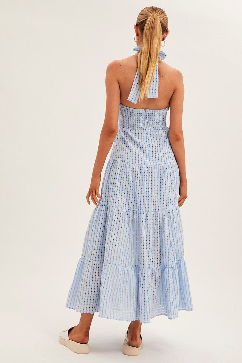 Blue Maxi Dress Tiered Halter for Ally Fashion