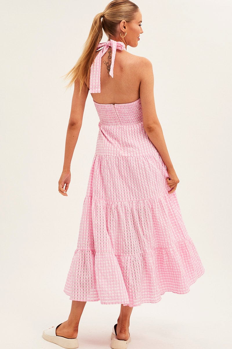 Pink Maxi Dress Tiered Halter for Ally Fashion