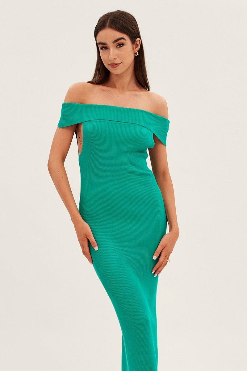 Green Off Shoulder Dress Knit Bodycon Knit for Ally Fashion