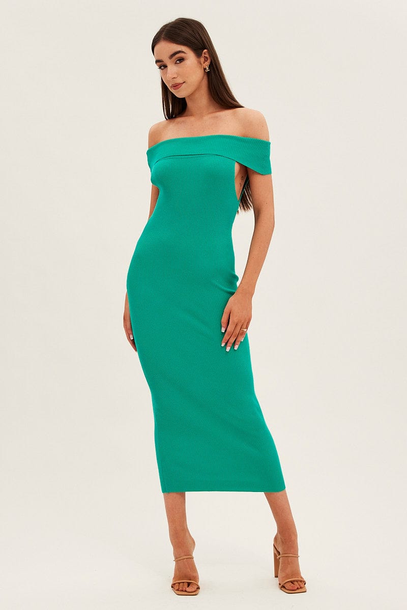 Green Off Shoulder Dress Knit Bodycon Knit for Ally Fashion