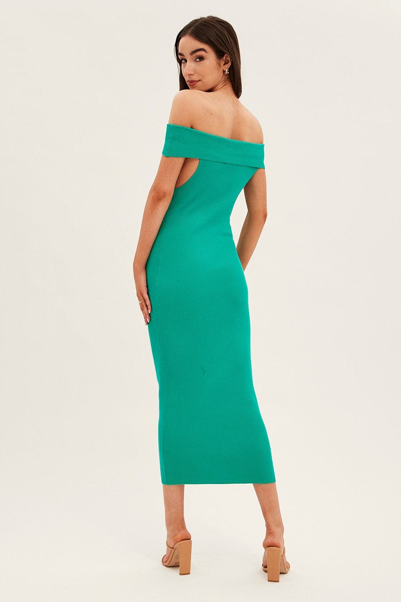 Green Off Shoulder Dress Knit Bodycon Knit for Ally Fashion