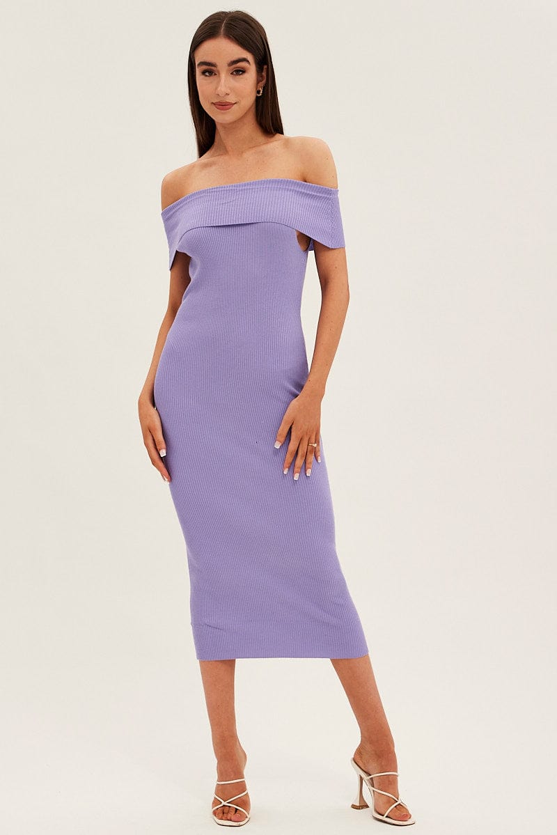 Purple Off Shoulder Dress Knit Bodycon Knit | Ally Fashion