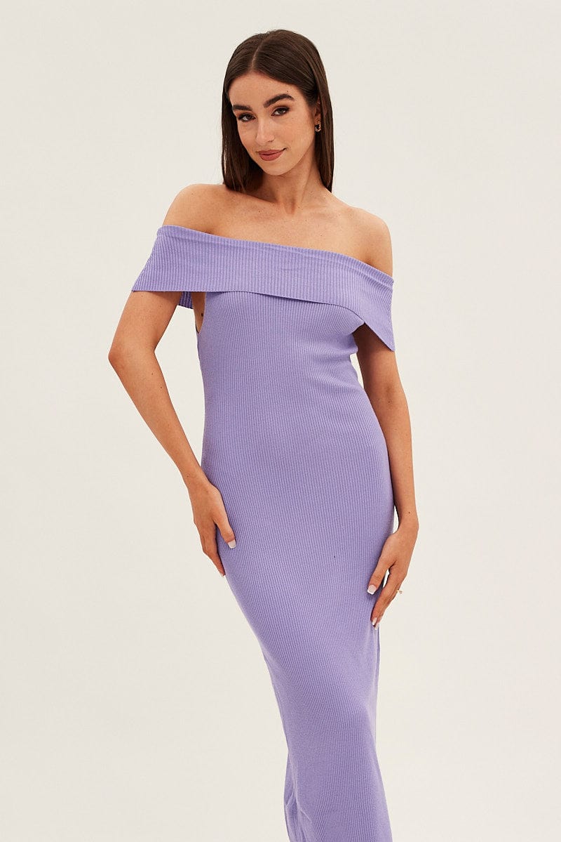 Purple Off Shoulder Dress Knit Bodycon Knit for Ally Fashion