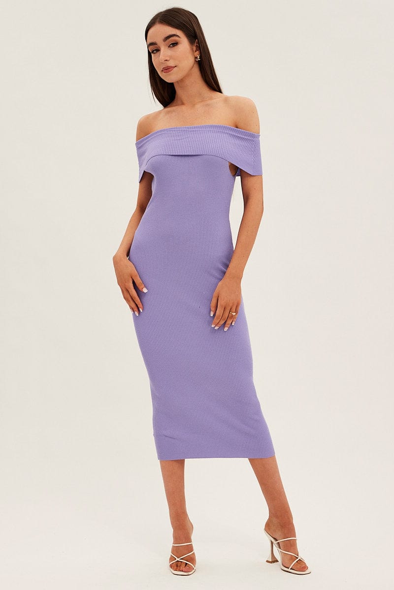 Purple Off Shoulder Dress Knit Bodycon Knit for Ally Fashion