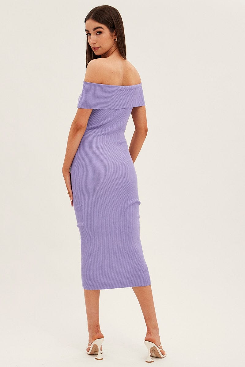 Purple Off Shoulder Dress Knit Bodycon Knit for Ally Fashion