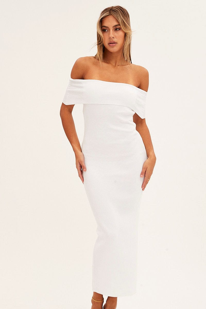 White Off Shoulder Dress Knit Bodycon Knit for Ally Fashion