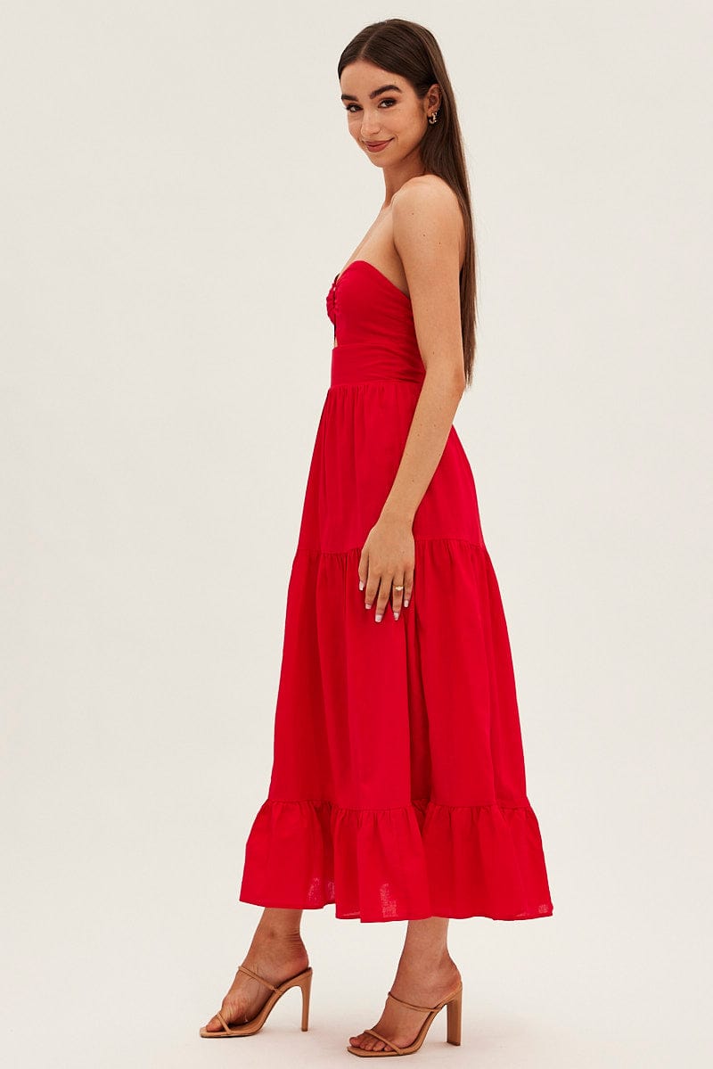 Red Maxi Dress Sleeveless Bandeau Ring Detail for Ally Fashion