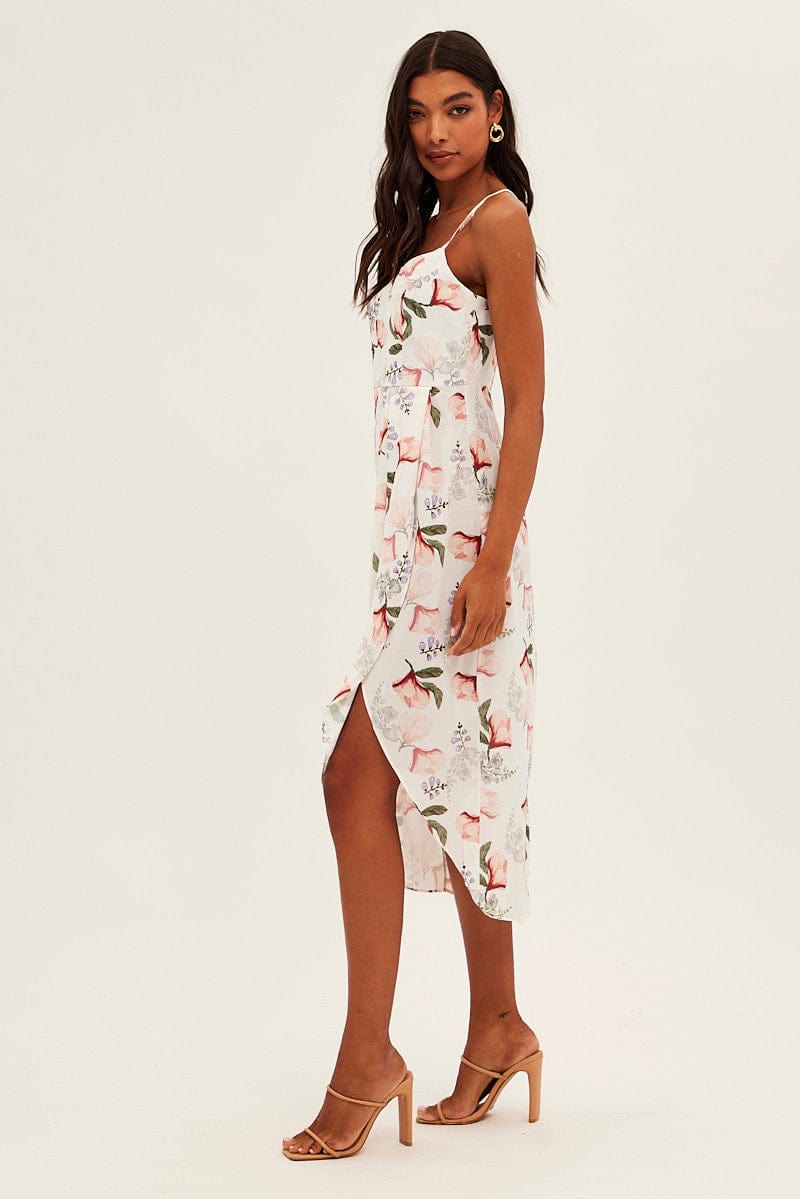 Print Midi Dress Sleeveless V Neck Wrap Floral Print for Ally Fashion