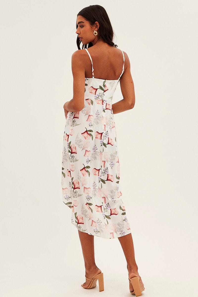 Print Midi Dress Sleeveless V Neck Wrap Floral Print for Ally Fashion