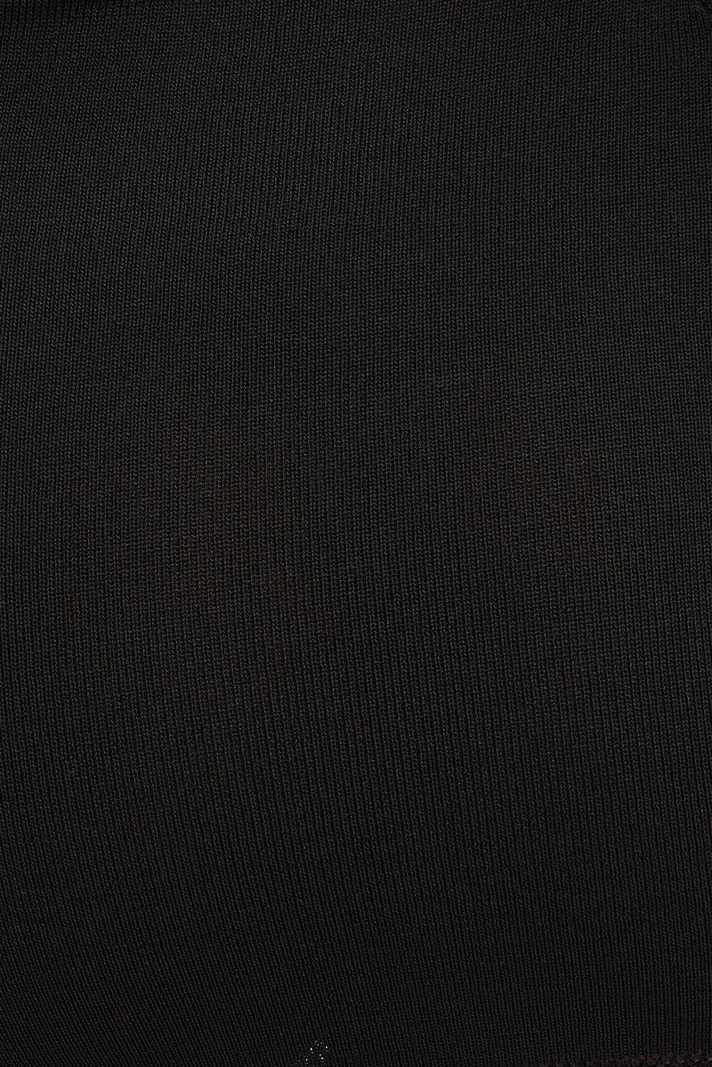 Black Knit Dress Sleeveless V Neck Midi Mixed Crochet for Ally Fashion