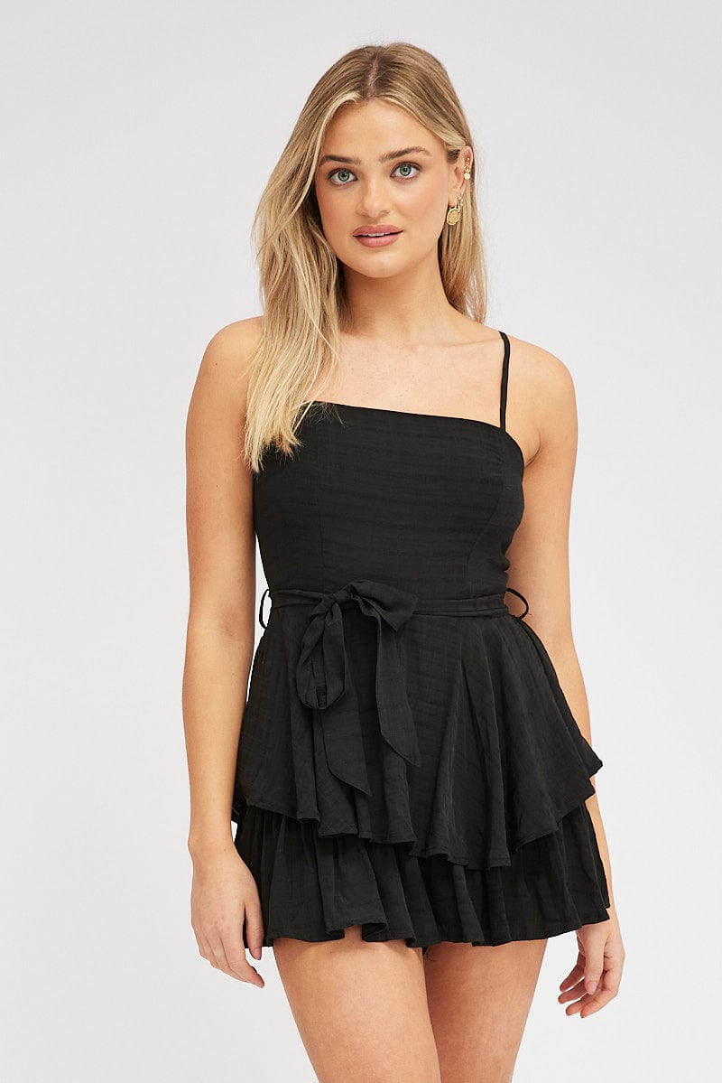 Black Fit And Flare Playsuit Square Neck for Ally Fashion