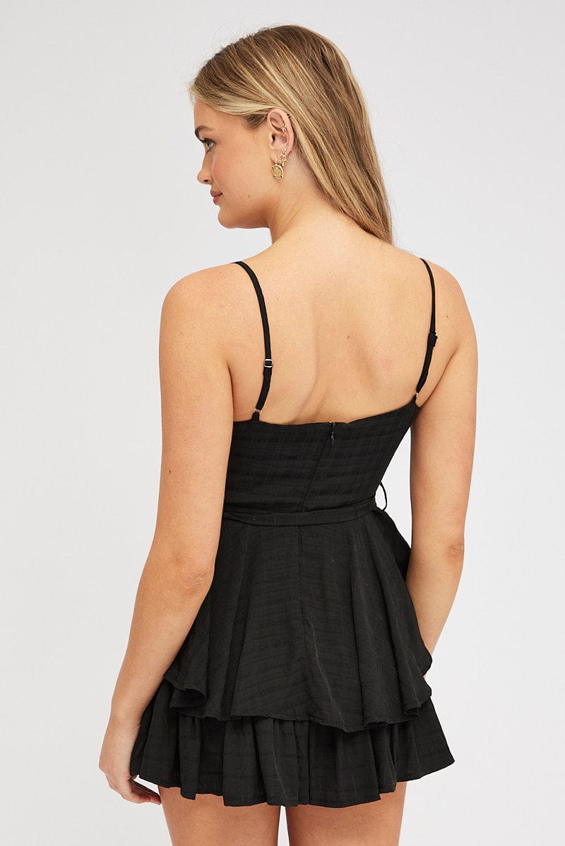 Black Fit And Flare Playsuit Square Neck for Ally Fashion