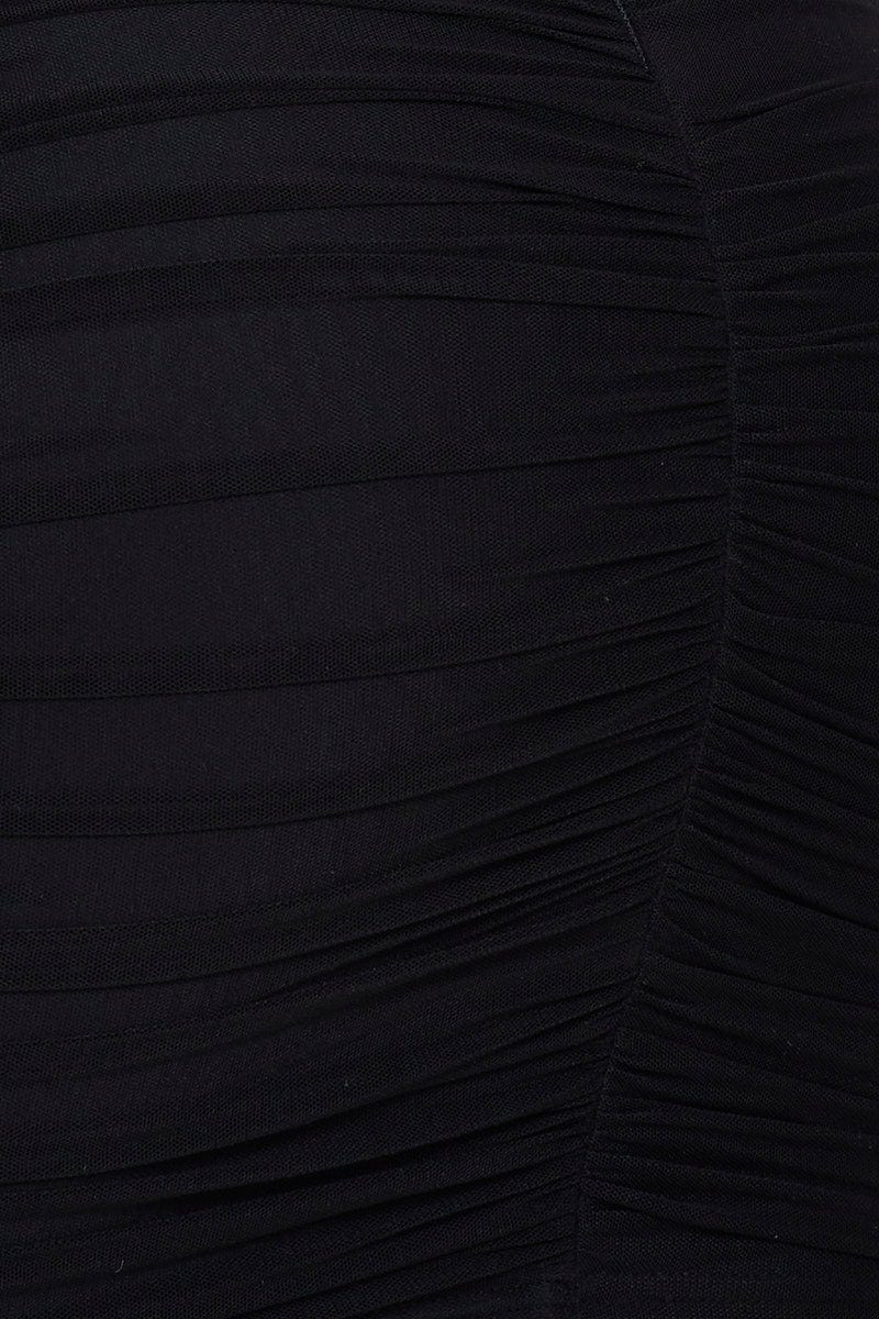 F BODYCON DRESS Black Dress Long Sleeve Mini V Neck Mesh for Women by Ally