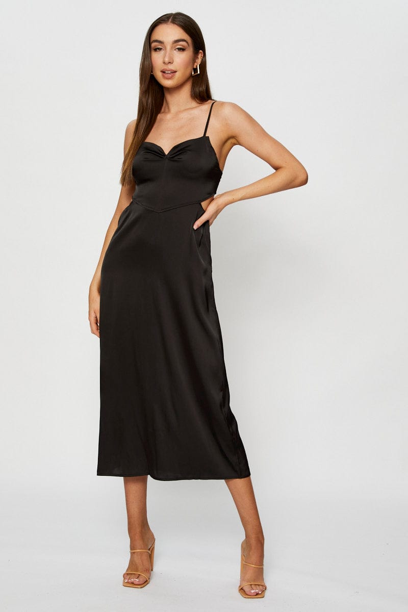 Women’s Black Midi Dress Cowl Neck Satin | Ally Fashion