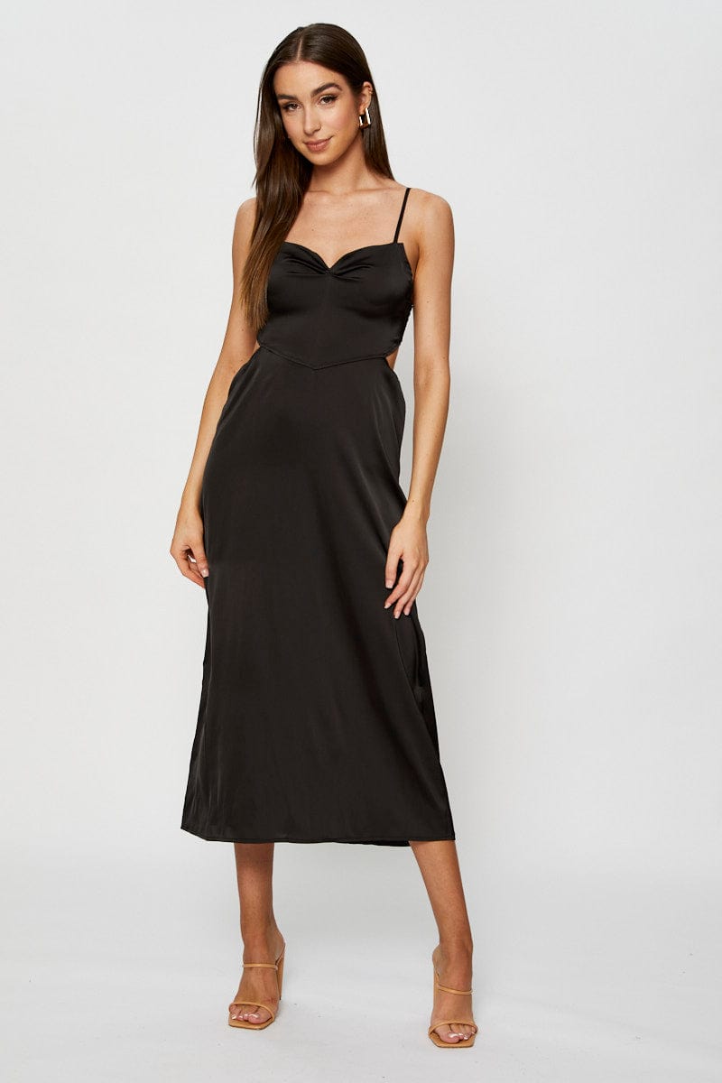 Women’s Black Midi Dress Cowl Neck Satin | Ally Fashion