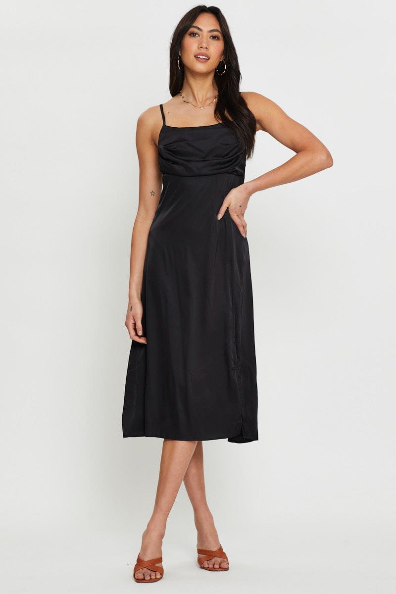 F BODYCON DRESS Black Slip Dress Midi for Women by Ally