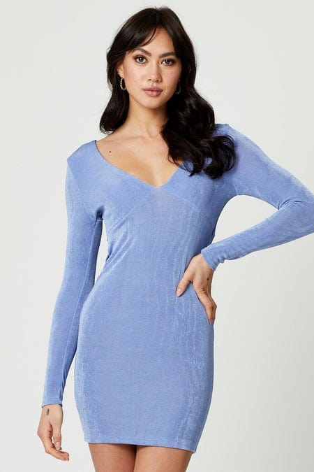 F BODYCON DRESS Blue Bodycon Dress Long Sleeve for Women by Ally