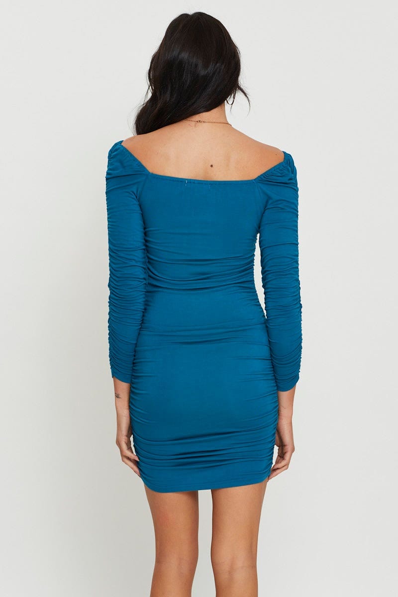 F BODYCON DRESS Blue Bodycon Dress Off Shoulder Mini for Women by Ally