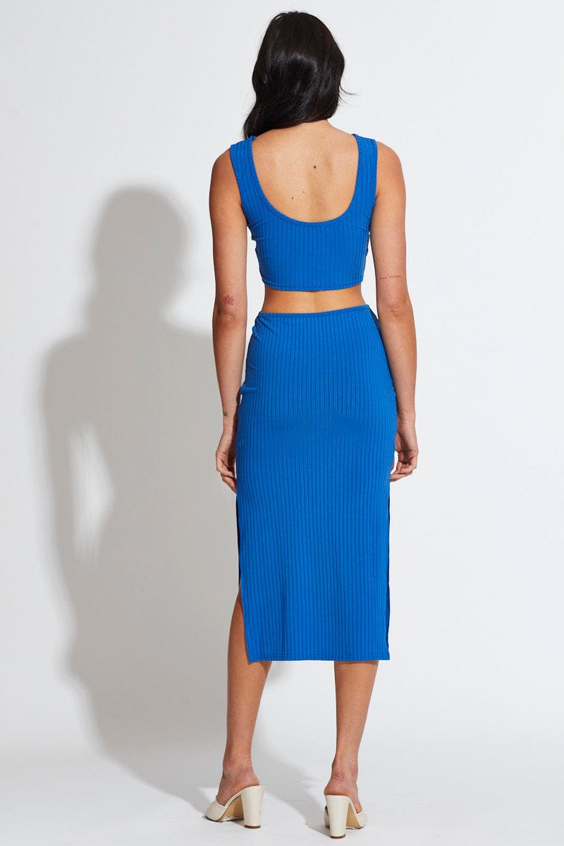 F BODYCON DRESS Blue Midi Dress Knot Front for Women by Ally