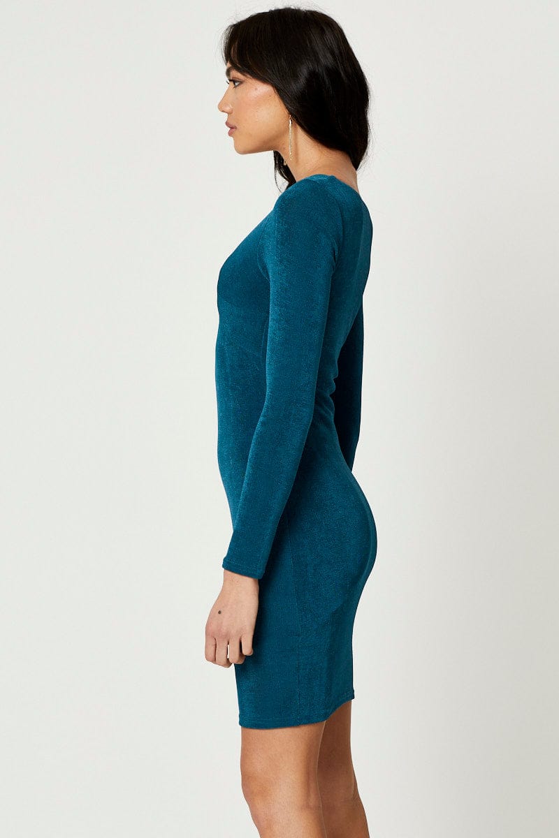 Women's Blue Slinky Jersey Twist Front Dress | Ally Fashion Women's Blue Slinky Jersey Twist Front Dress | Ally Fashion