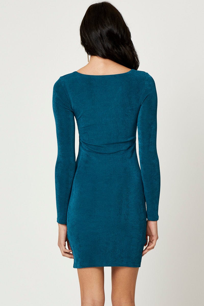 Women's Blue Slinky Jersey Twist Front Dress | Ally Fashion Women's Blue Slinky Jersey Twist Front Dress | Ally Fashion