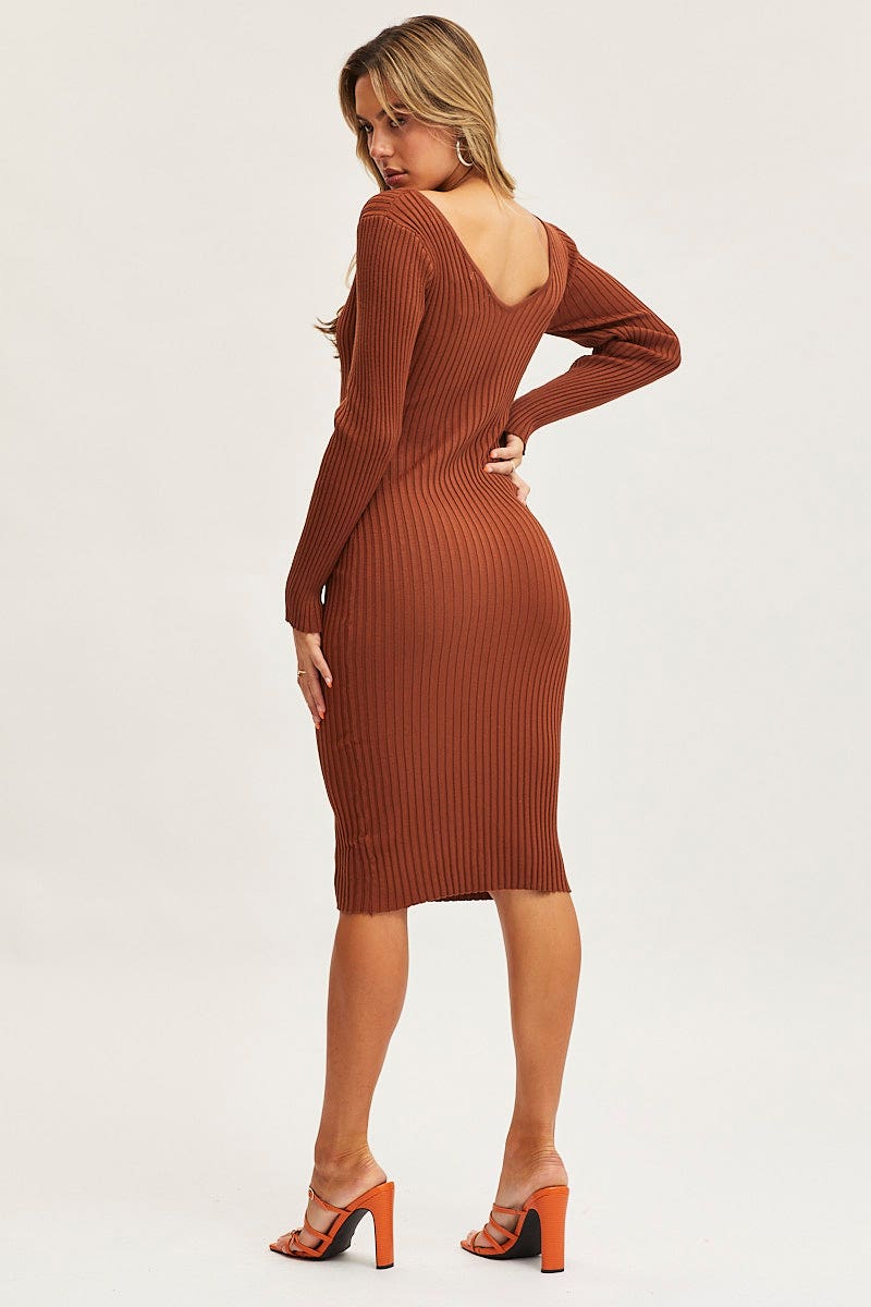 F BODYCON DRESS Camel Knit Dress Evening Midi for Women by Ally