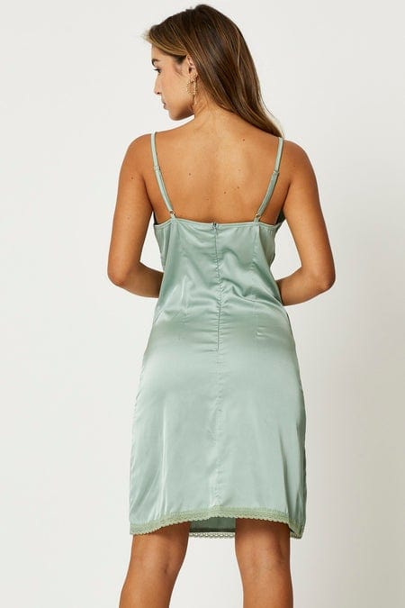 F BODYCON DRESS Green Lace Trim Slip Dress for Women by Ally