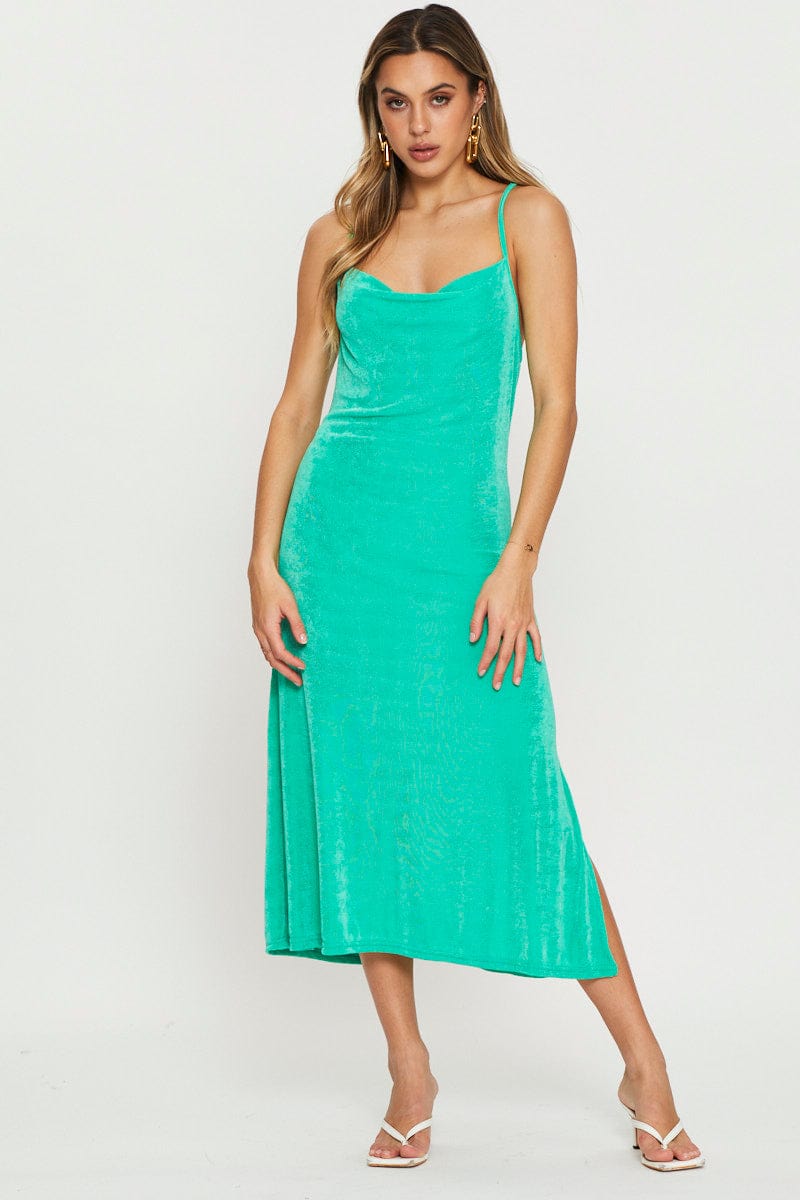 Women’s Green Midi Dress Cowl Neck | Ally Fashion