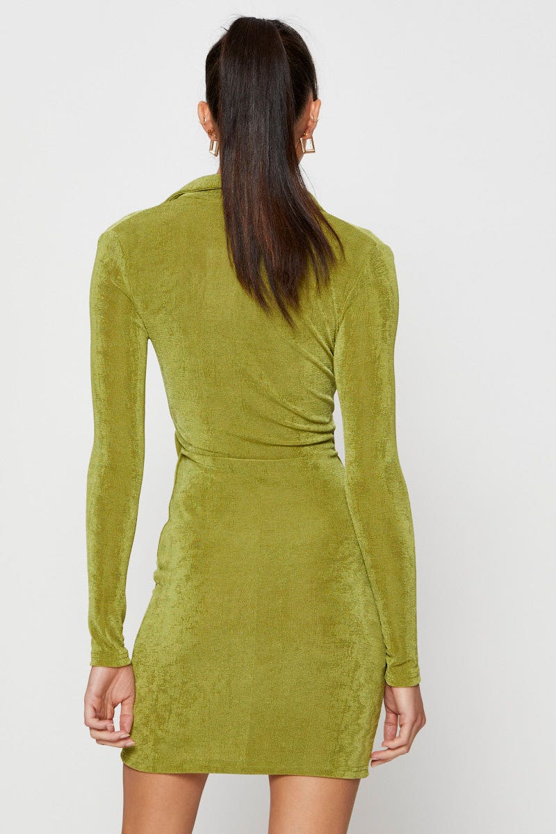 F BODYCON DRESS Green Mini Dress Slinky Jersey Cut Out for Women by Ally