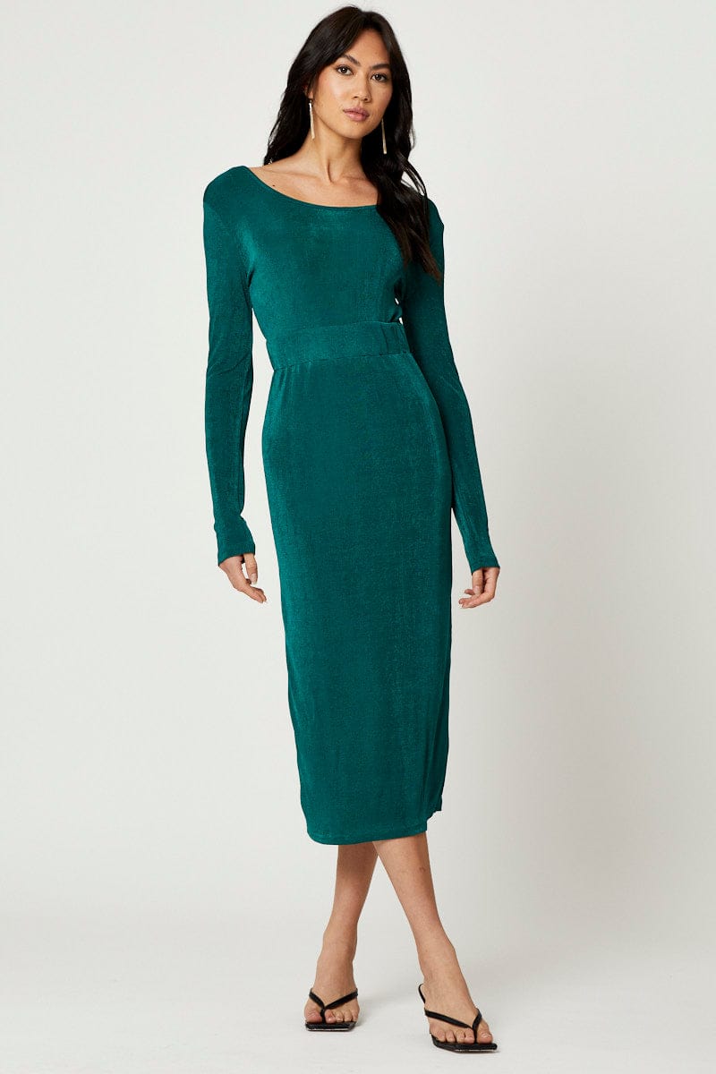 F BODYCON DRESS Green Slinky Jersey Bodycon Dress for Women by Ally