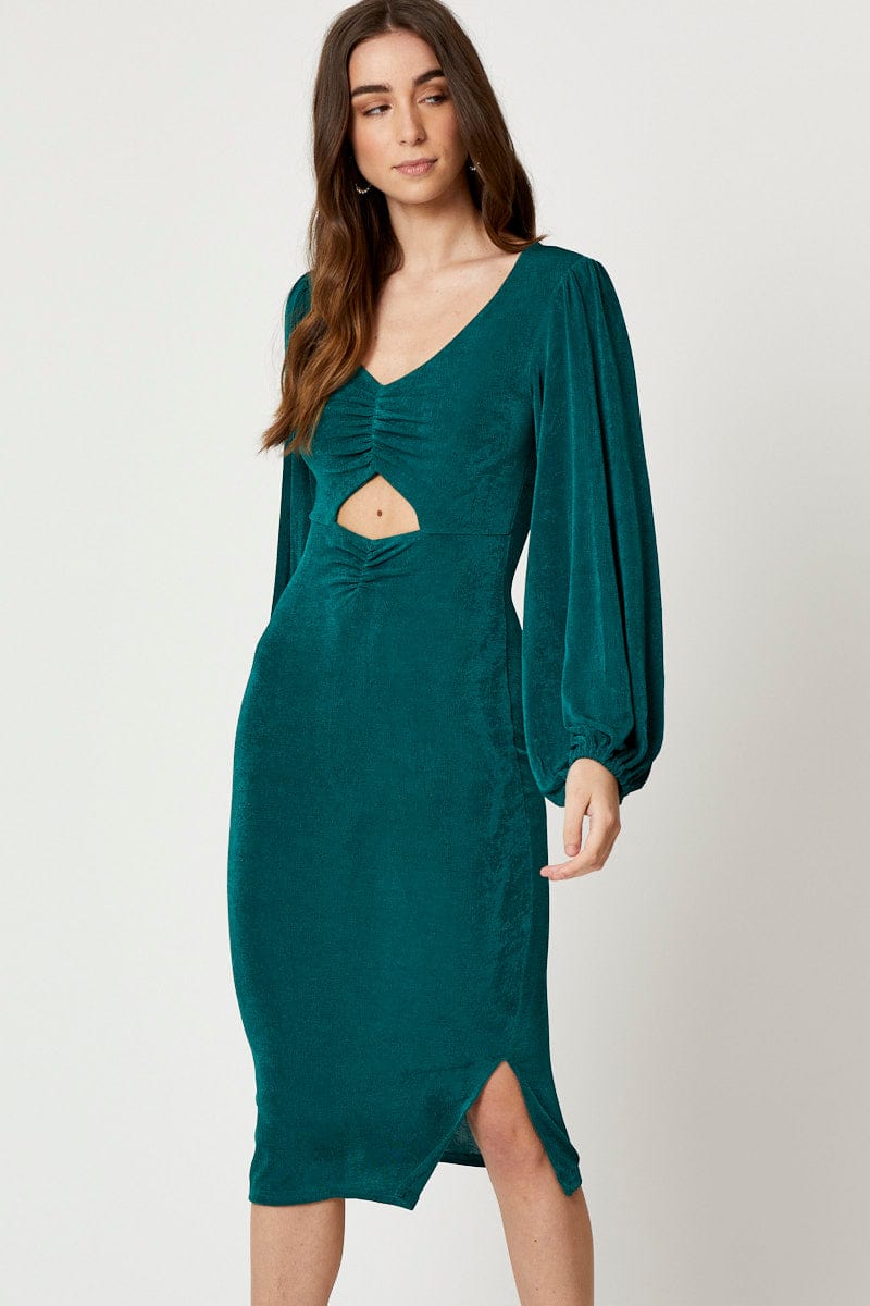 Women’s Green Slinky Jersey Cut Out Dress | Ally Fashion