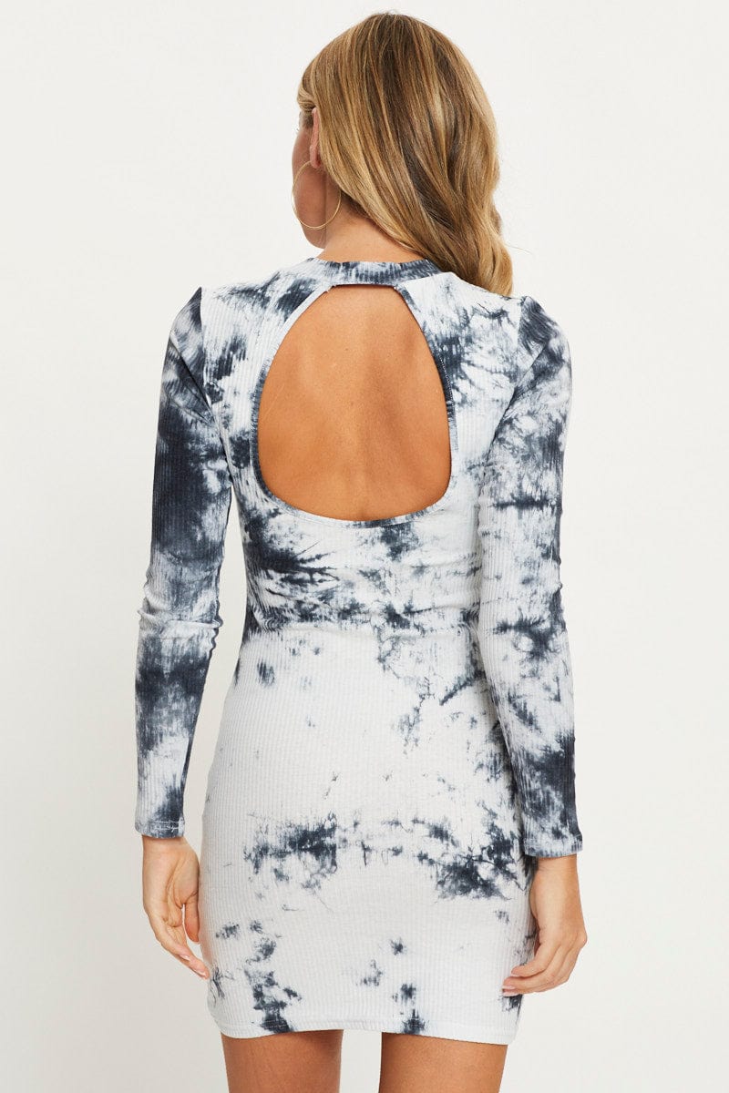 Women's Multi Low Back Tie Dye Bodycon Mini Dress Women's Multi Low Back Tie Dye Bodycon Mini Dress