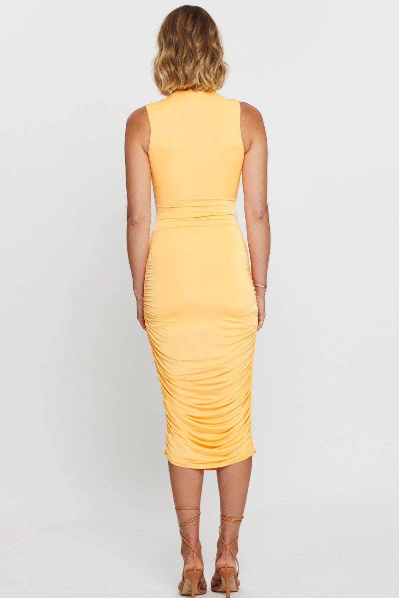 F BODYCON DRESS Orange Bodycon Dress Evening Midi for Women by Ally