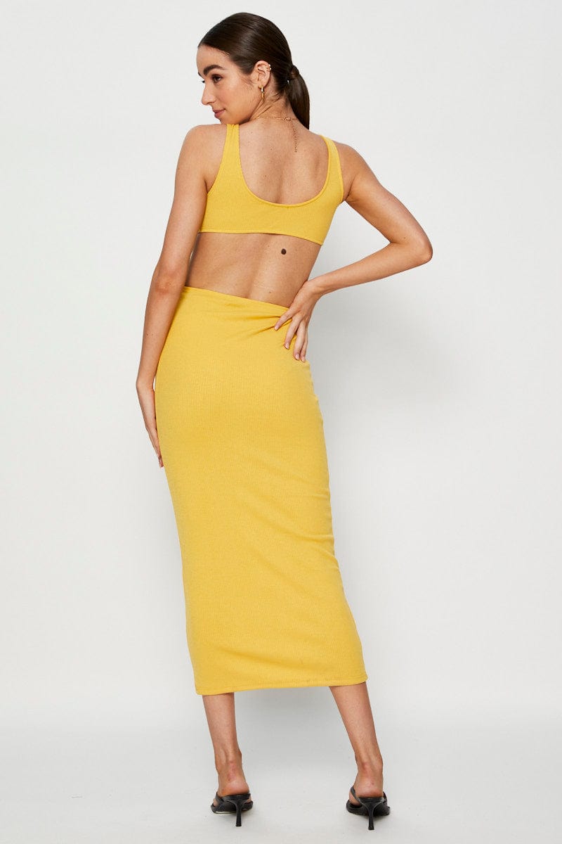 Women’s Orange Midi Dress Ribbed Cut Out | Ally Fashion