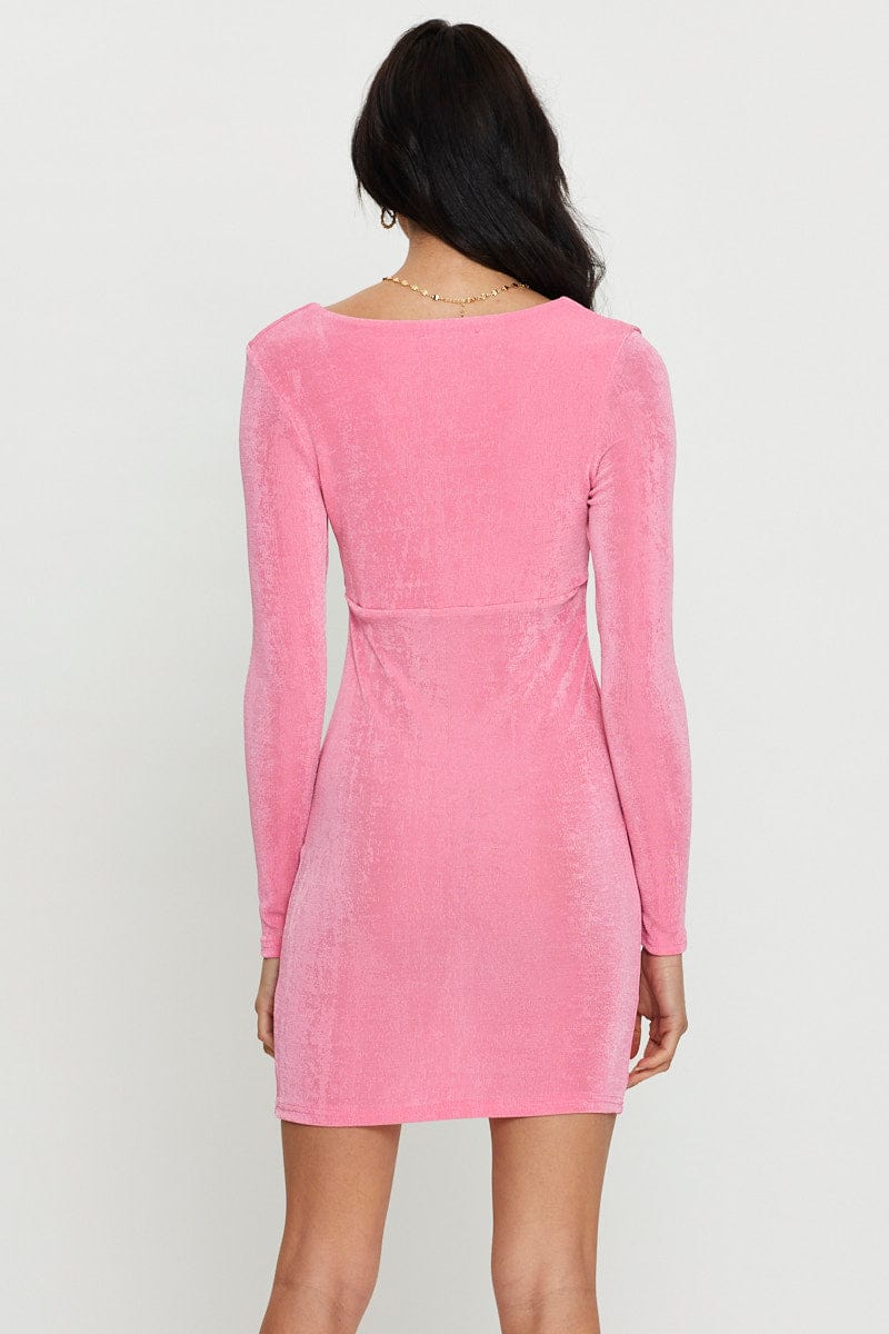 F BODYCON DRESS Pink Bodycon Dress Long Sleeve for Women by Ally