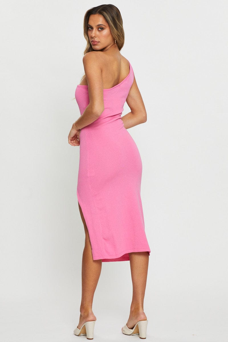 F BODYCON DRESS Pink Midi Dress Knit for Women by Ally